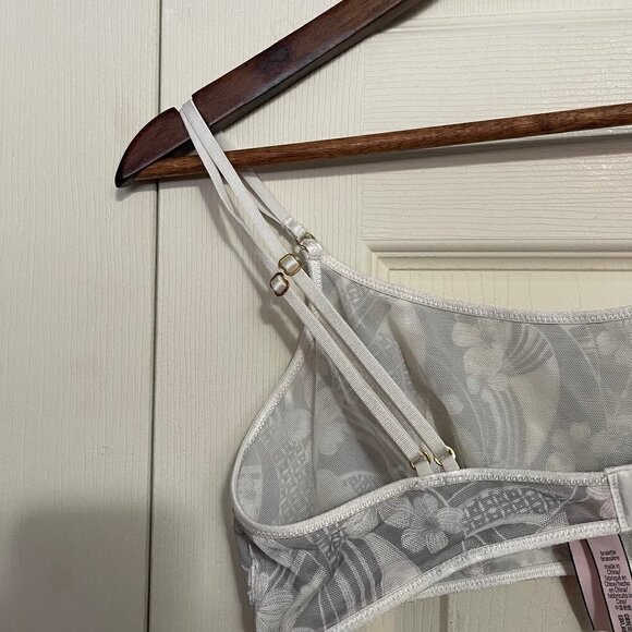 Victoria's Secret Women's White Gray Floral Mesh Sheer Bralette Size Large - Picture 6 of 7